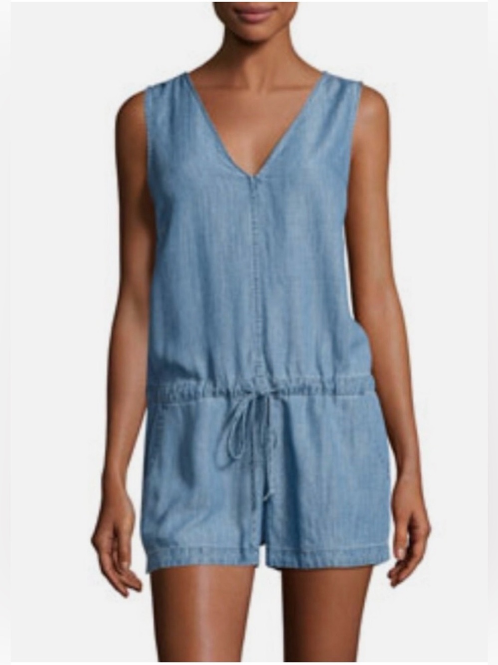 Rails Light Wash Denim V-Neck Romper in Faded Blue L